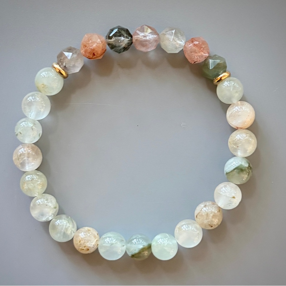 Muted Green Lodalite and Phantom Quartz Handcrafted Bead Bracelet